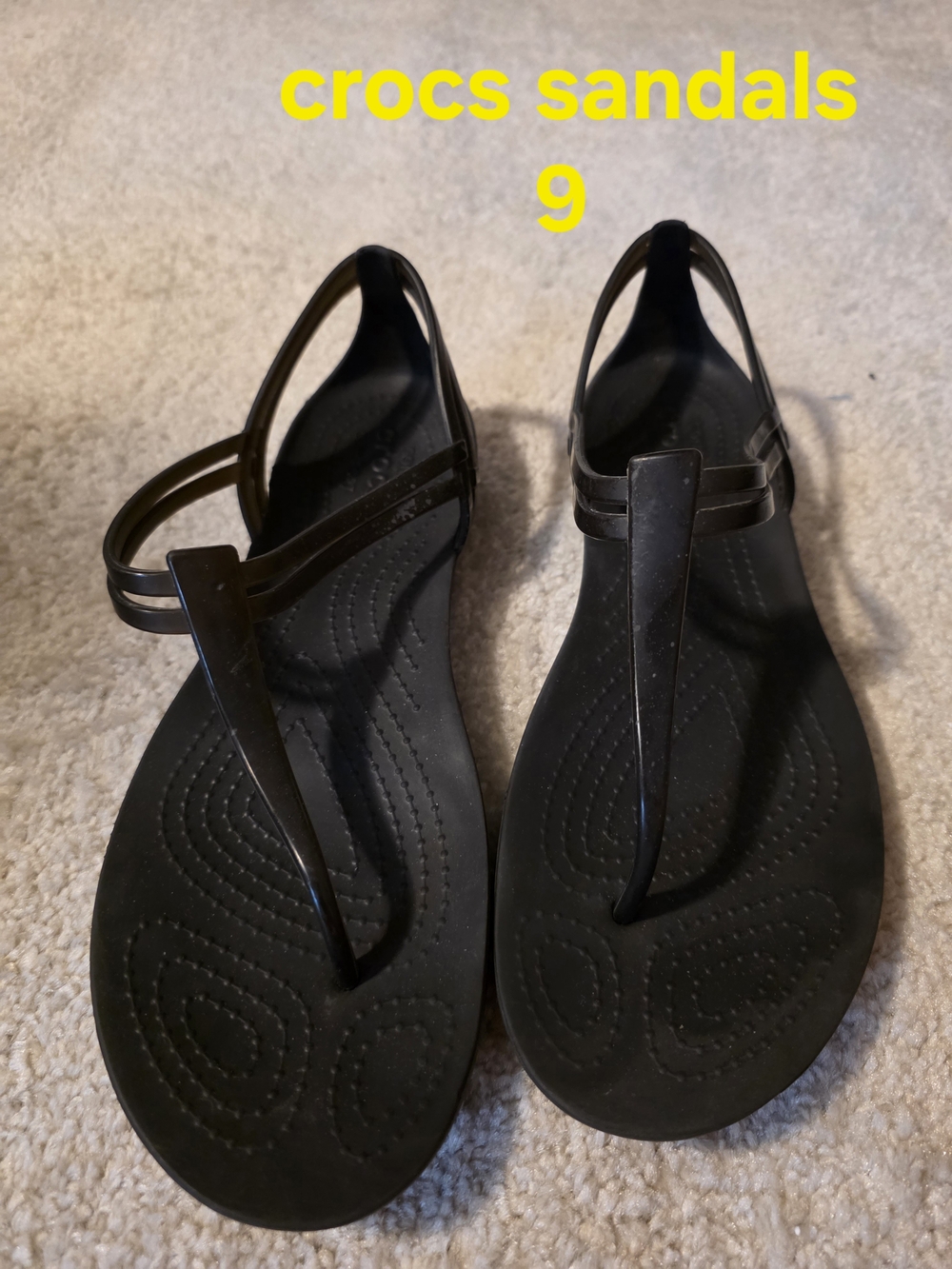 Crocs Isabella black T strap jelly sandal. Discontinued style